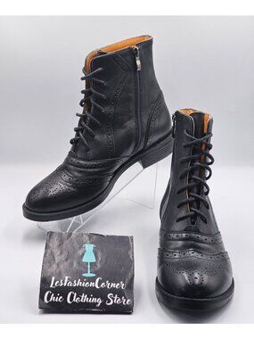 Embassy London Women's Black Leather Brick Lane Lace-Up Ankle Boots Sz 10.5 3350